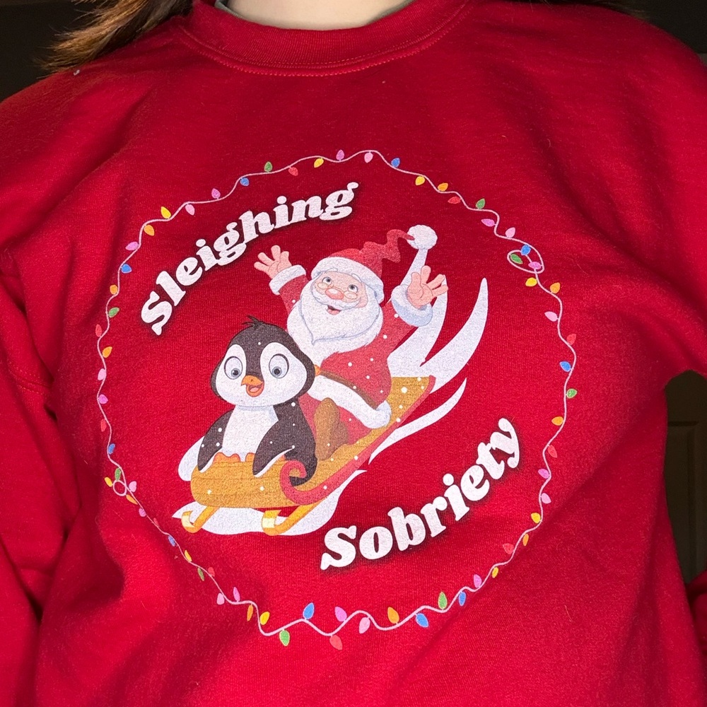 Festive Sweatshirt with Santa and Penguin